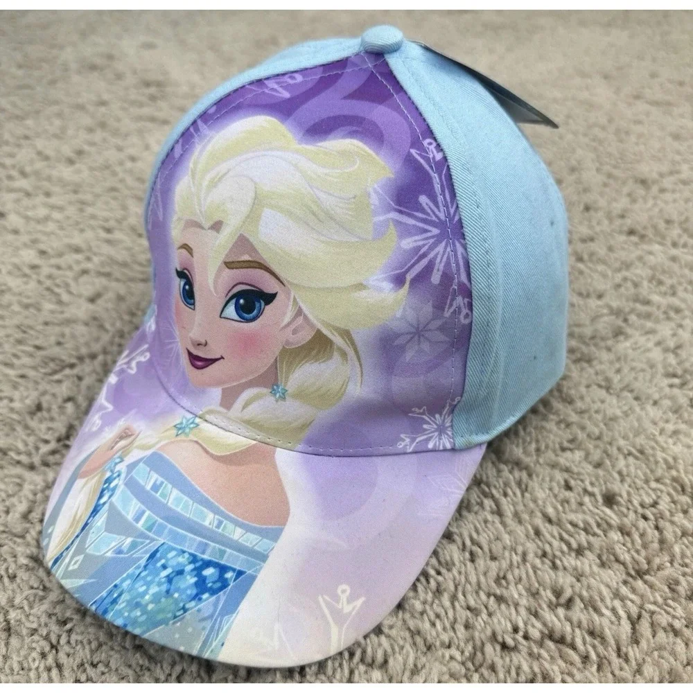Disney Frozen Elsa‎ Hat Girls Toddler Light Blue Purple Adjustable Cap New Read